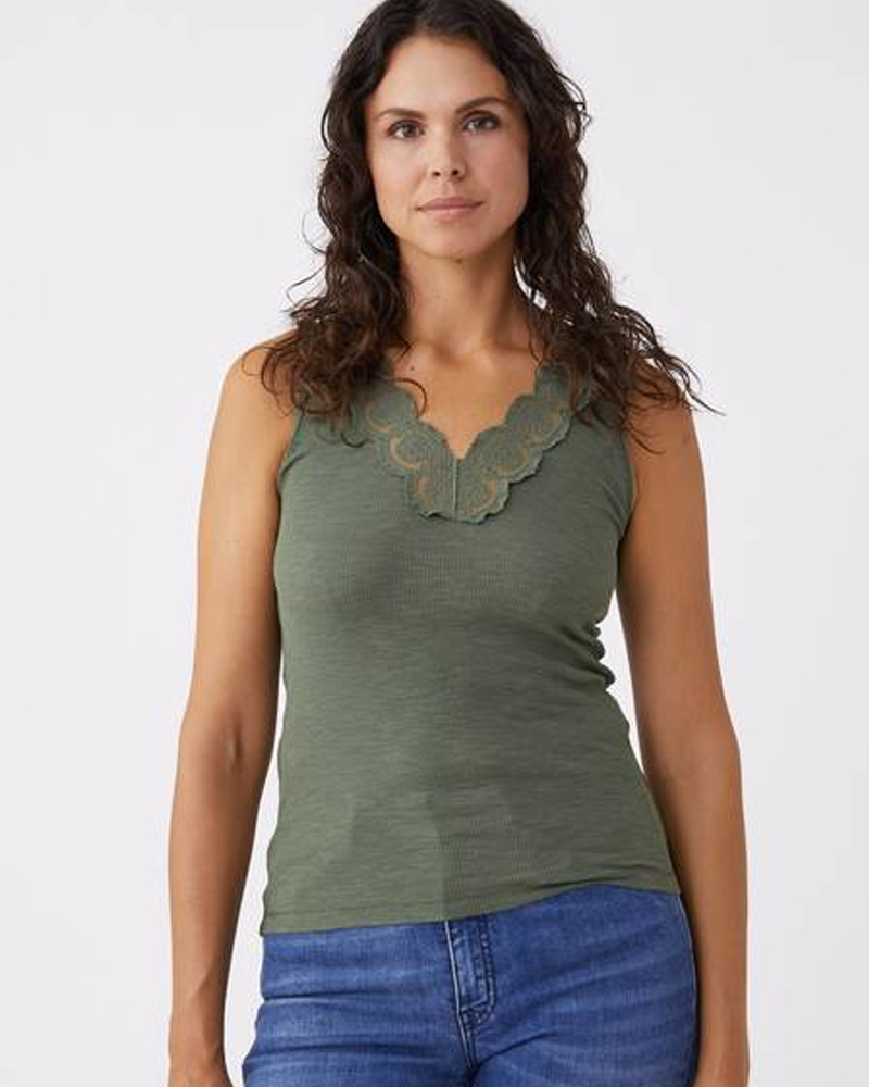 Odd Molly Top sin mangas con encaje verde militar