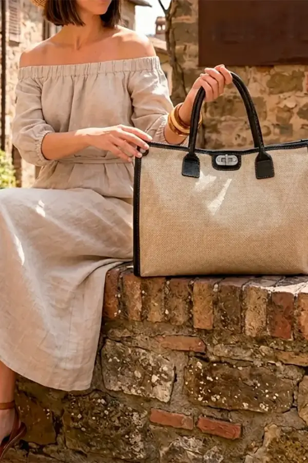 Vive la Difference Bolso Glam Straw Black Gray Tea