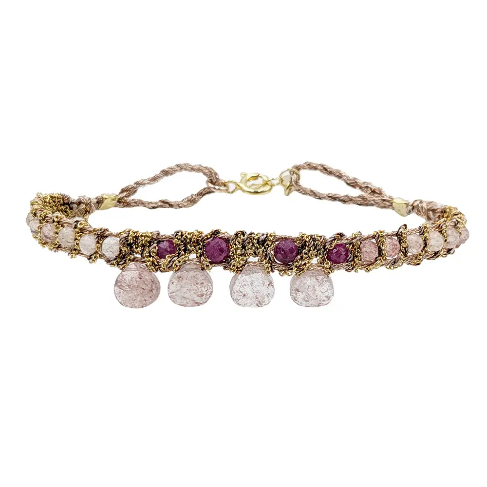 Pulsera Candy Drop Cuarzo Fragola y Rubí en Turmalina